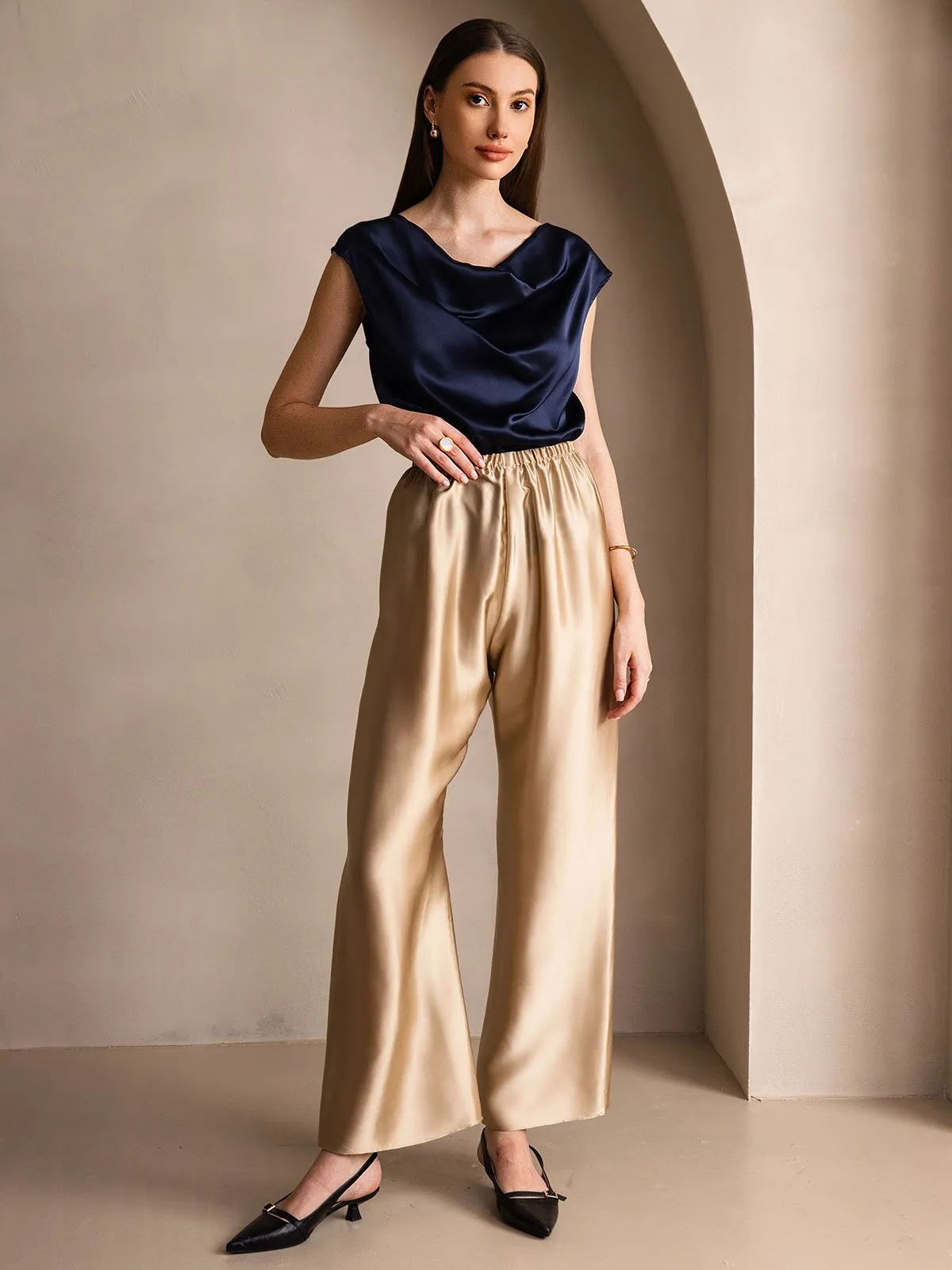 19Momme Fashionable High-Waisted Wide-Leg Pants