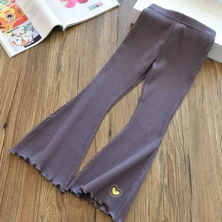 3-12 Year Old Girls' Casual Pants 2024 New Children's Fashion Love Underpants Sweet Korean Loose Casual Flare Pants