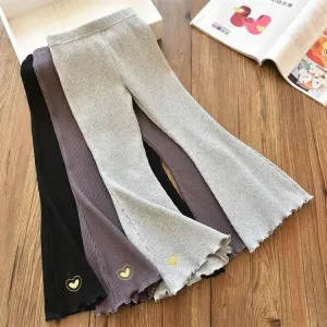 3-12 Year Old Girls' Casual Pants 2024 New Children's Fashion Love Underpants Sweet Korean Loose Casual Flare Pants