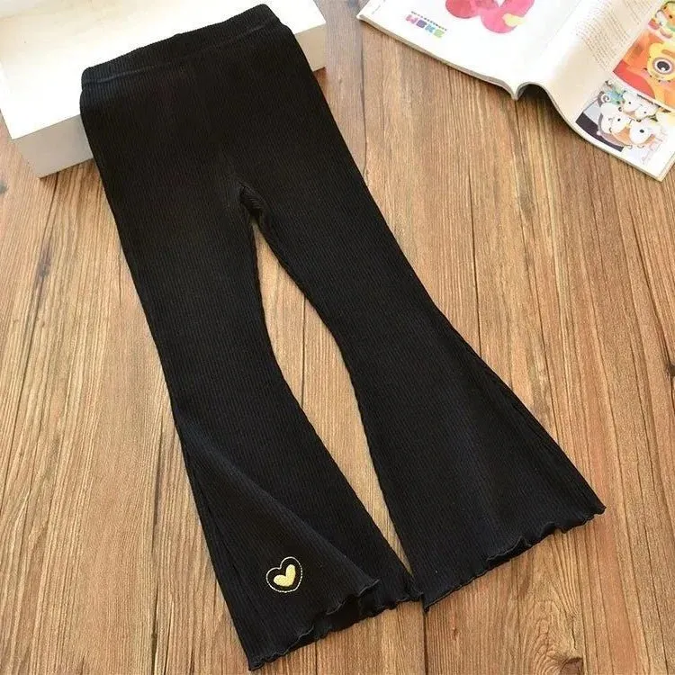 3-12 Year Old Girls' Casual Pants 2024 New Children's Fashion Love Underpants Sweet Korean Loose Casual Flare Pants