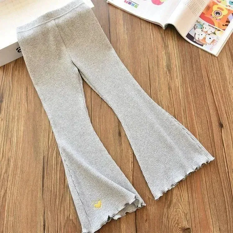 3-12 Year Old Girls' Casual Pants 2024 New Children's Fashion Love Underpants Sweet Korean Loose Casual Flare Pants