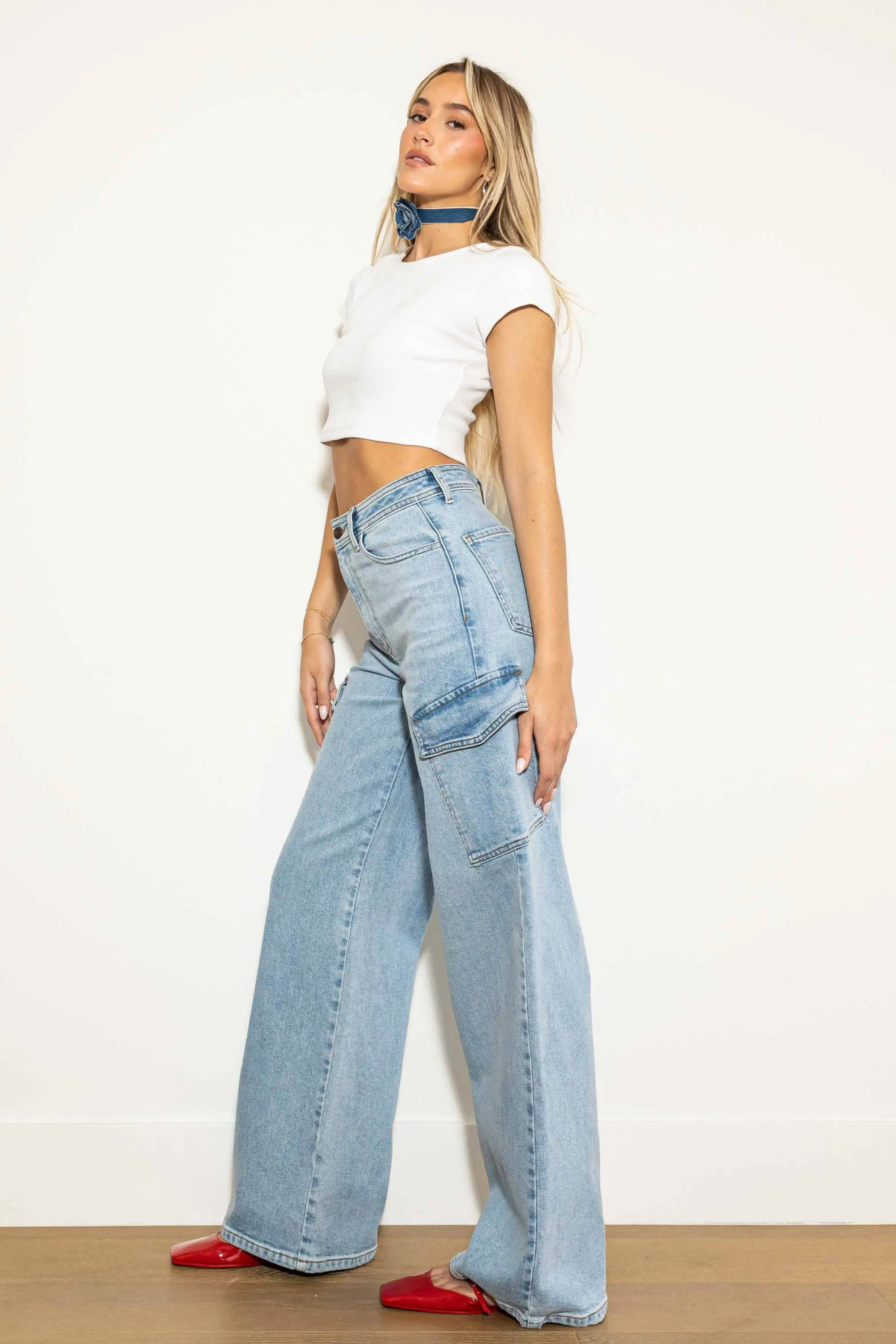 Back to School Cargo Denim Wide Jeans