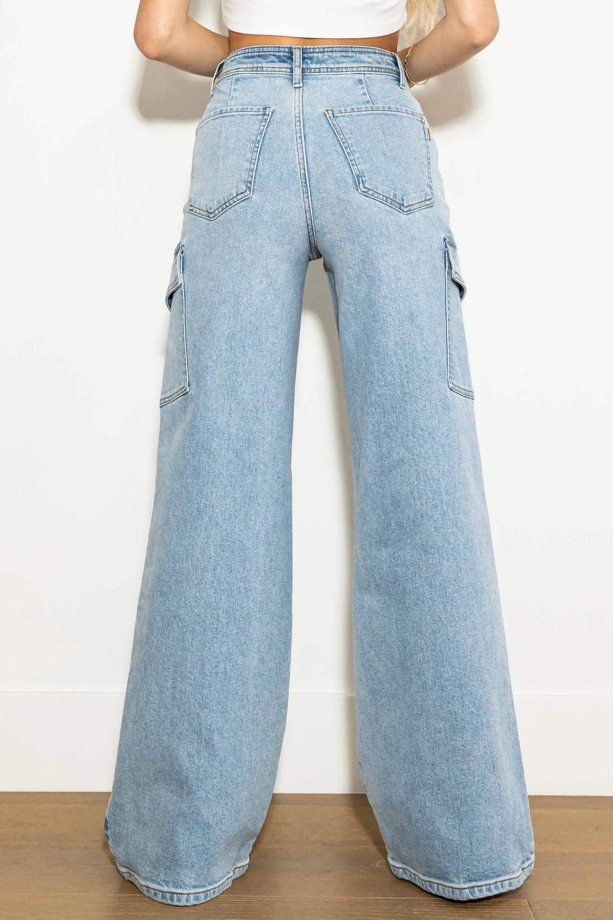 Back to School Cargo Denim Wide Jeans