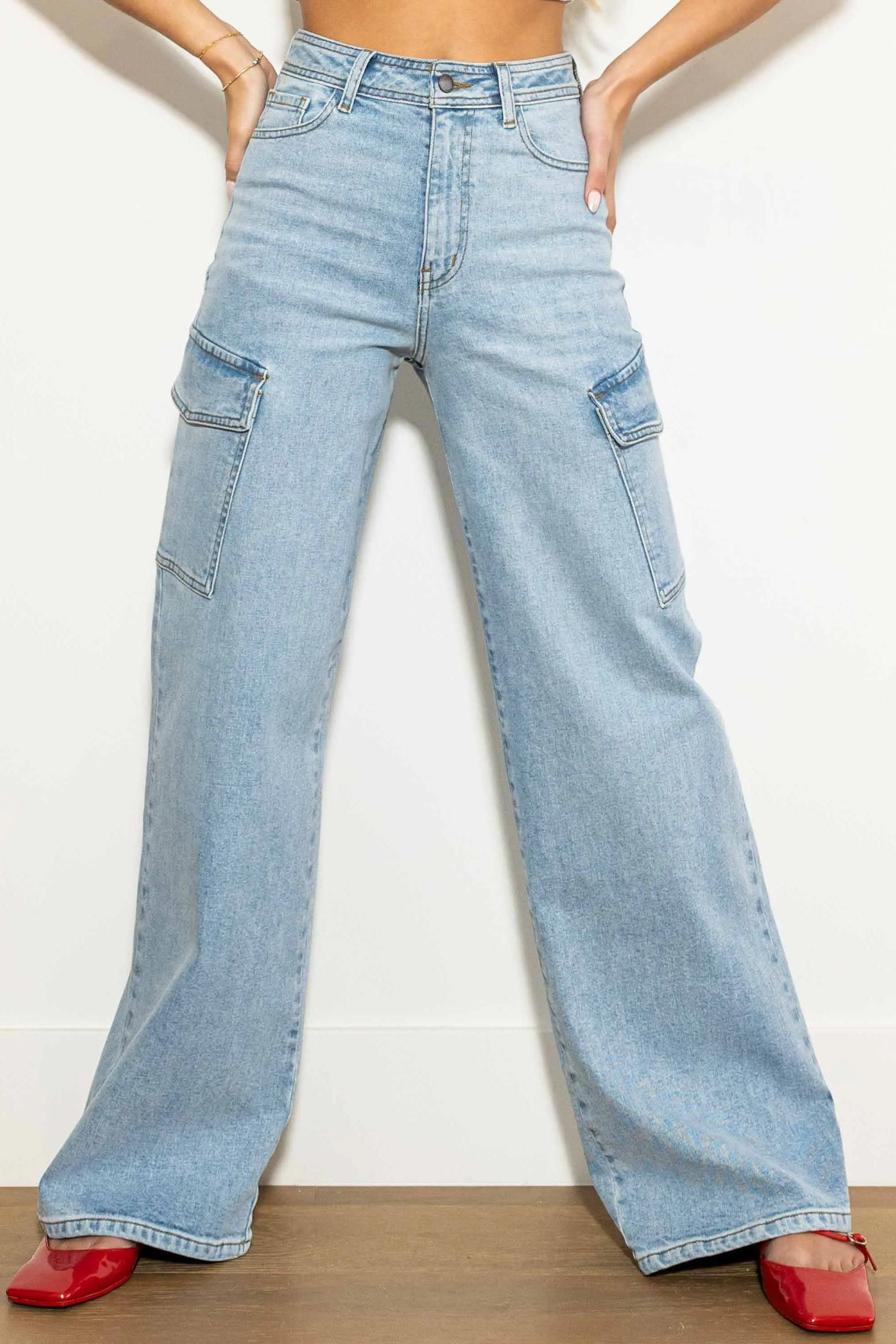 Back to School Cargo Denim Wide Jeans