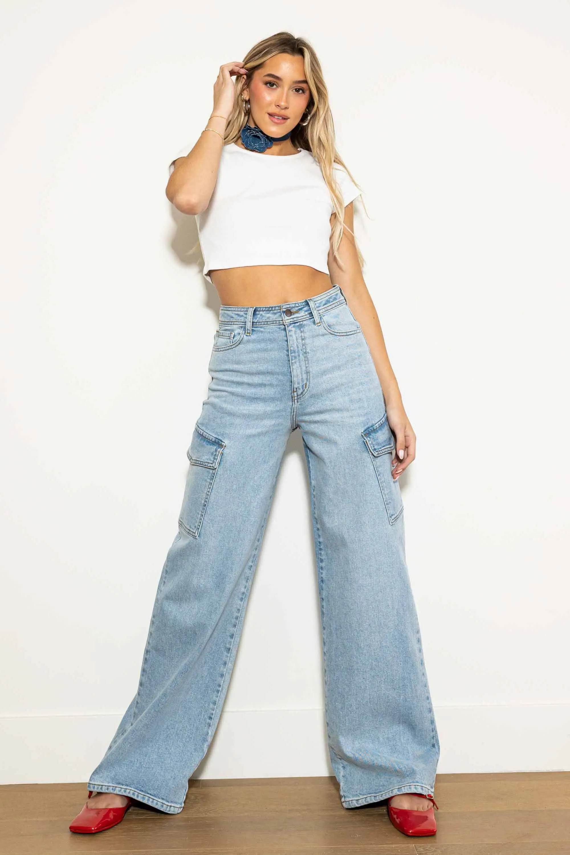 Back to School Cargo Denim Wide Jeans