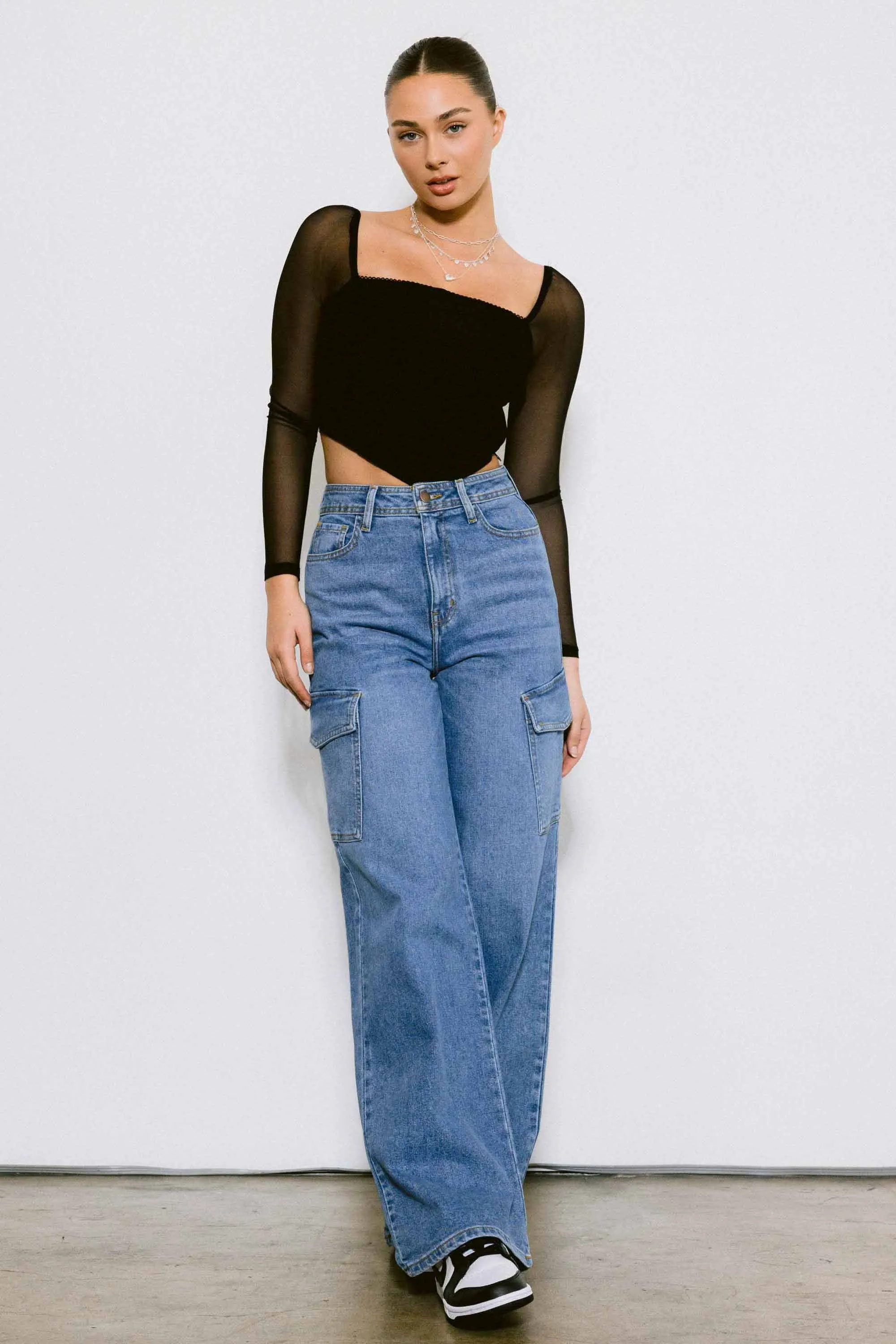 Back to School Cargo Denim Wide Jeans