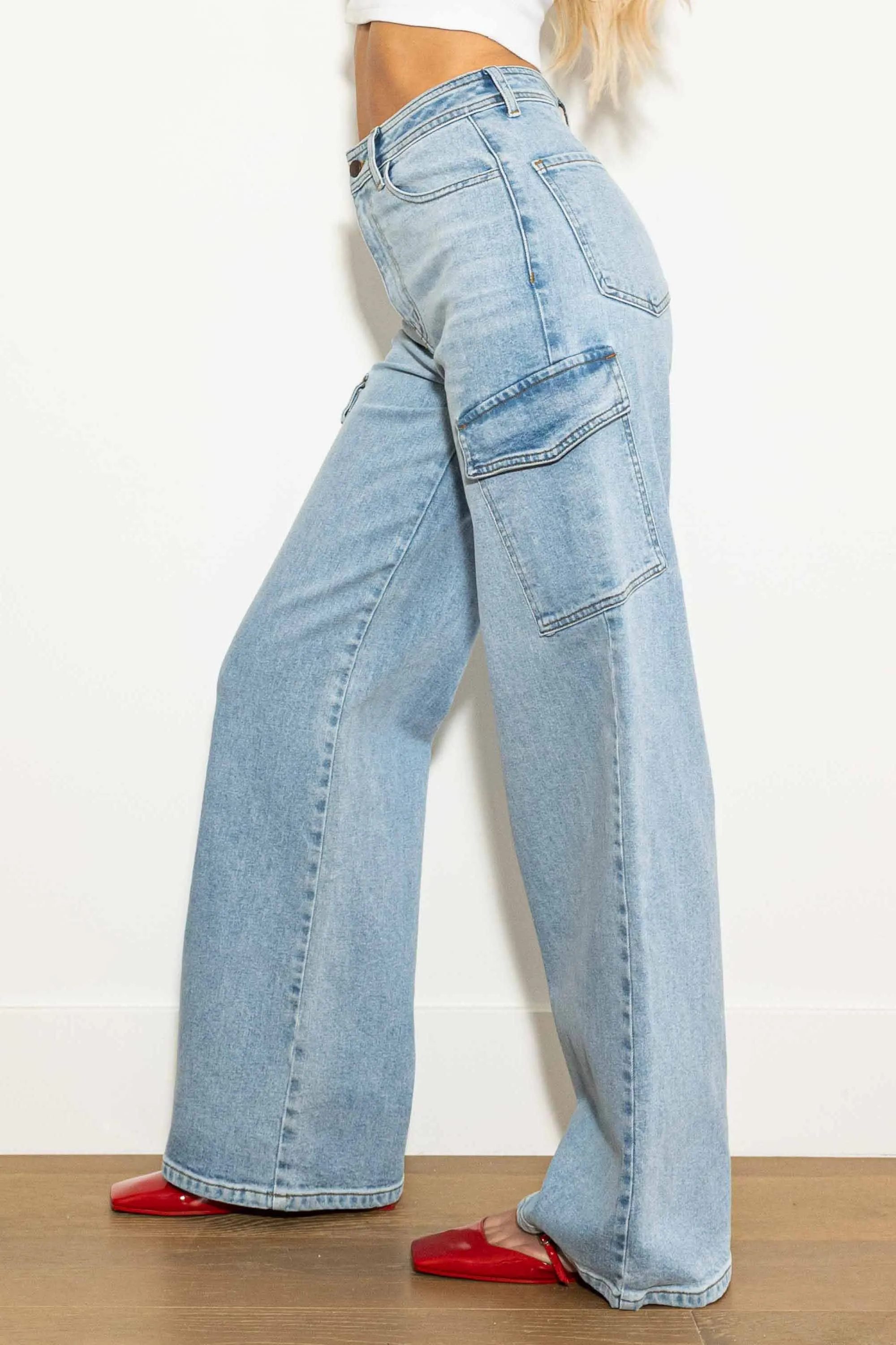 Back to School Cargo Denim Wide Jeans