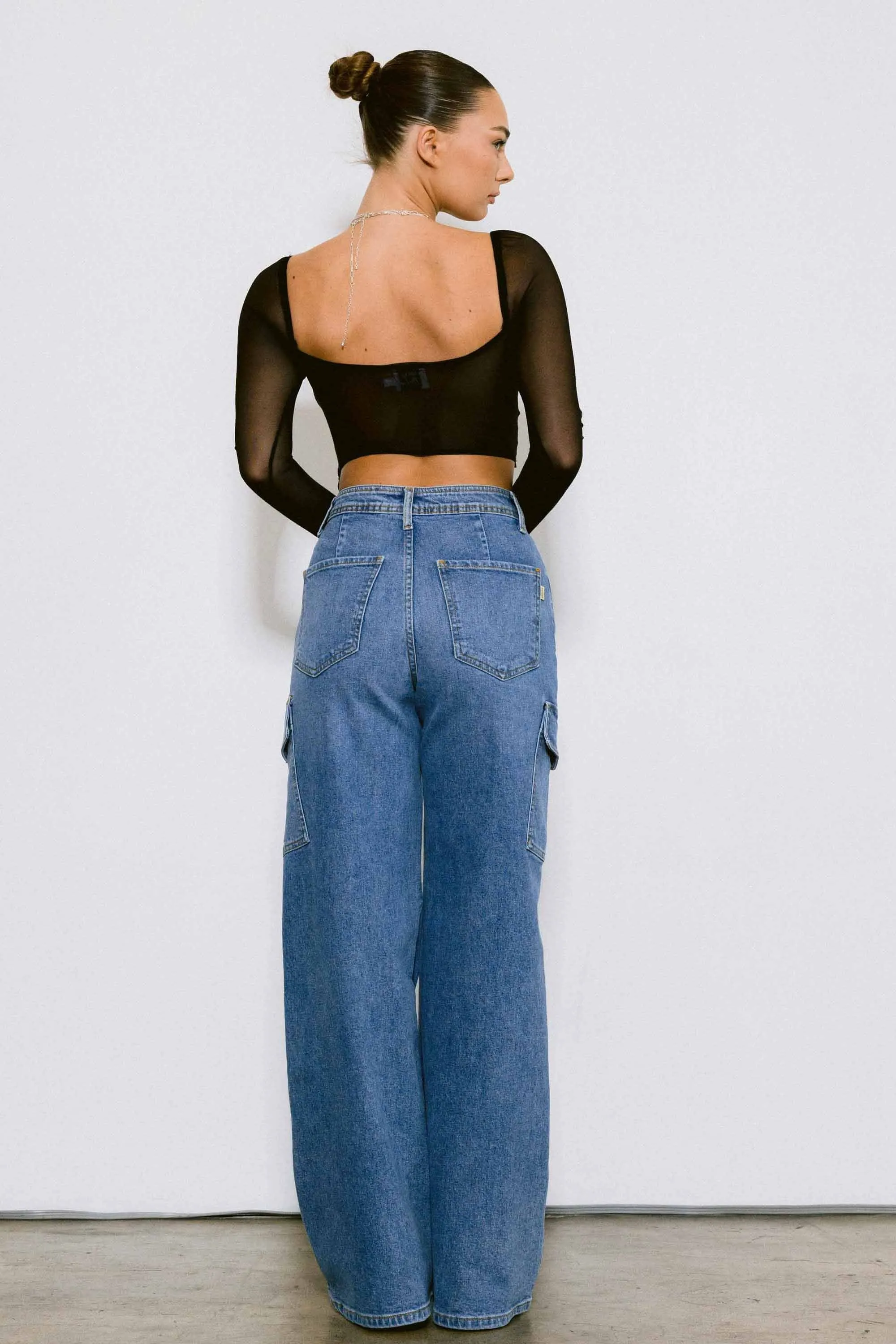 Back to School Cargo Denim Wide Jeans