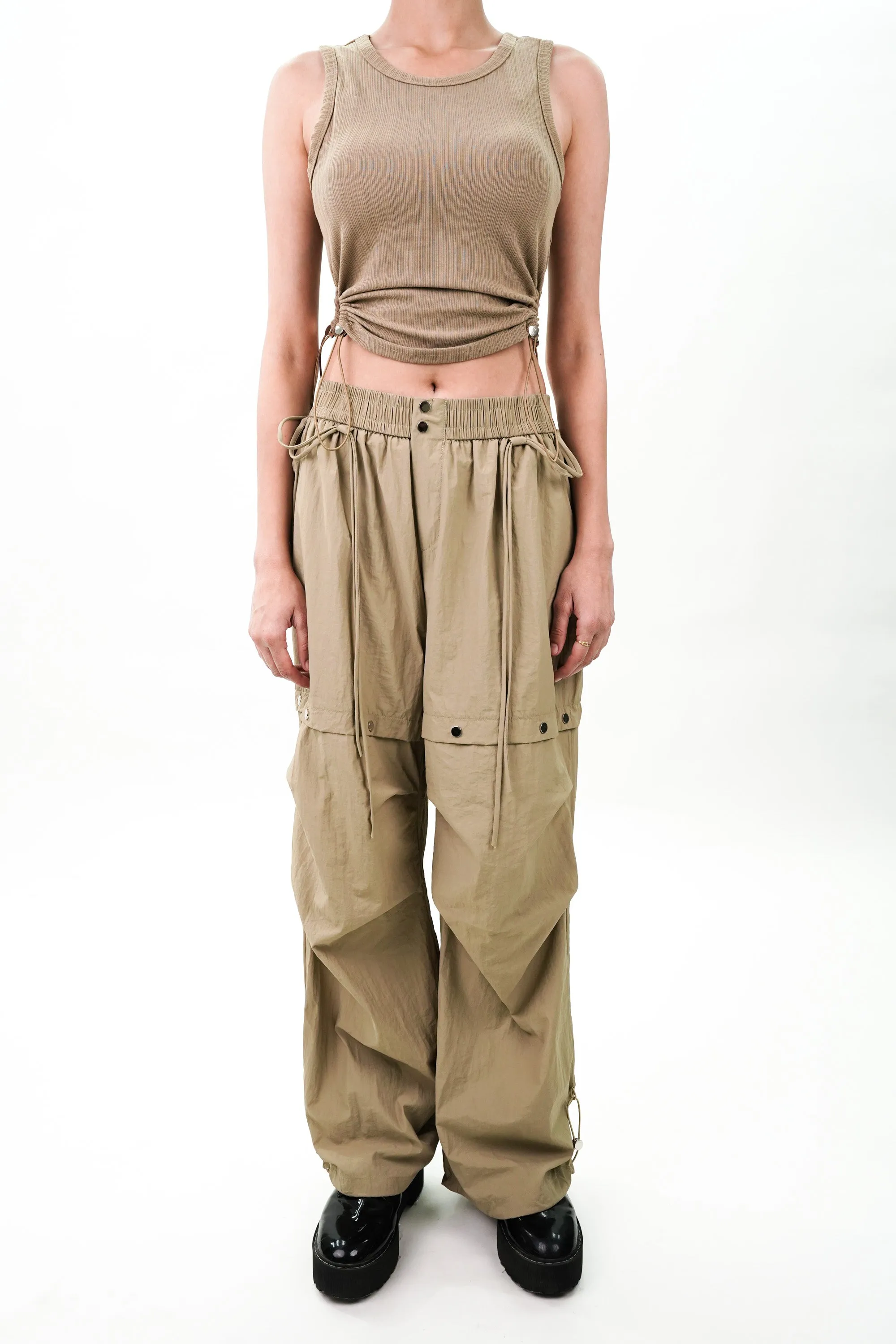 Beige Drawstring Top and Cargo Coord Set