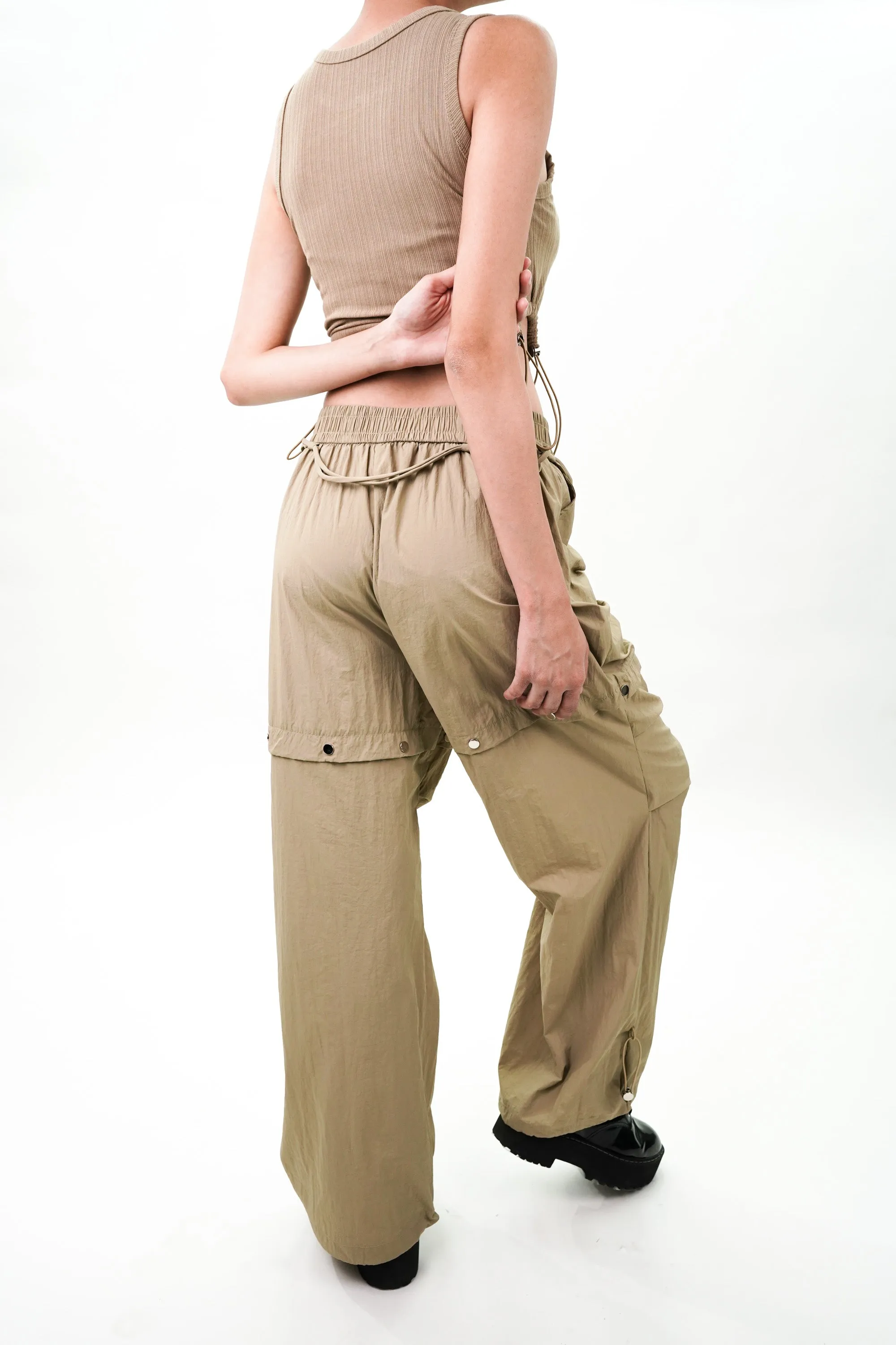 Beige Drawstring Top and Cargo Coord Set