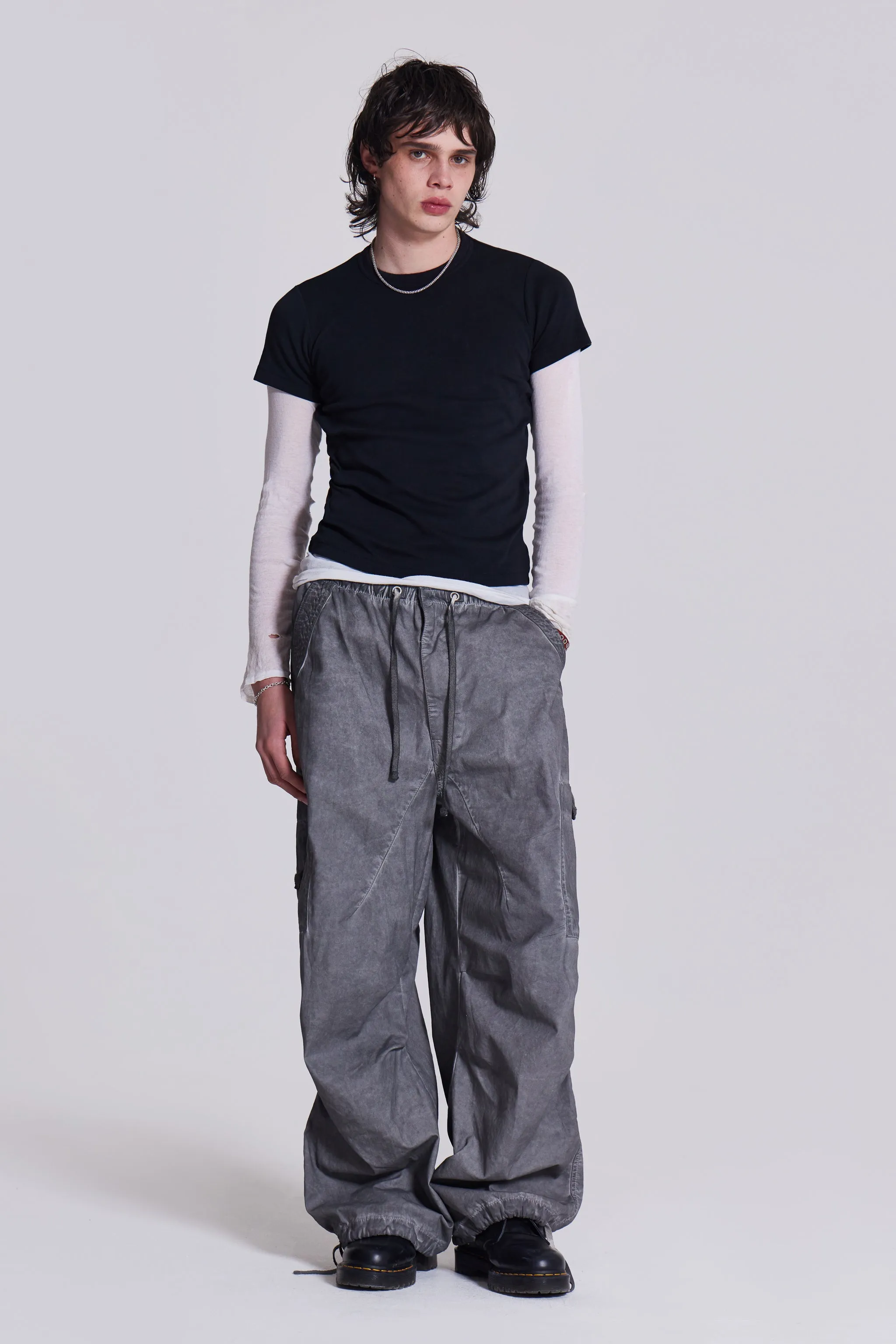 Black Oil Wash Parachute Pants