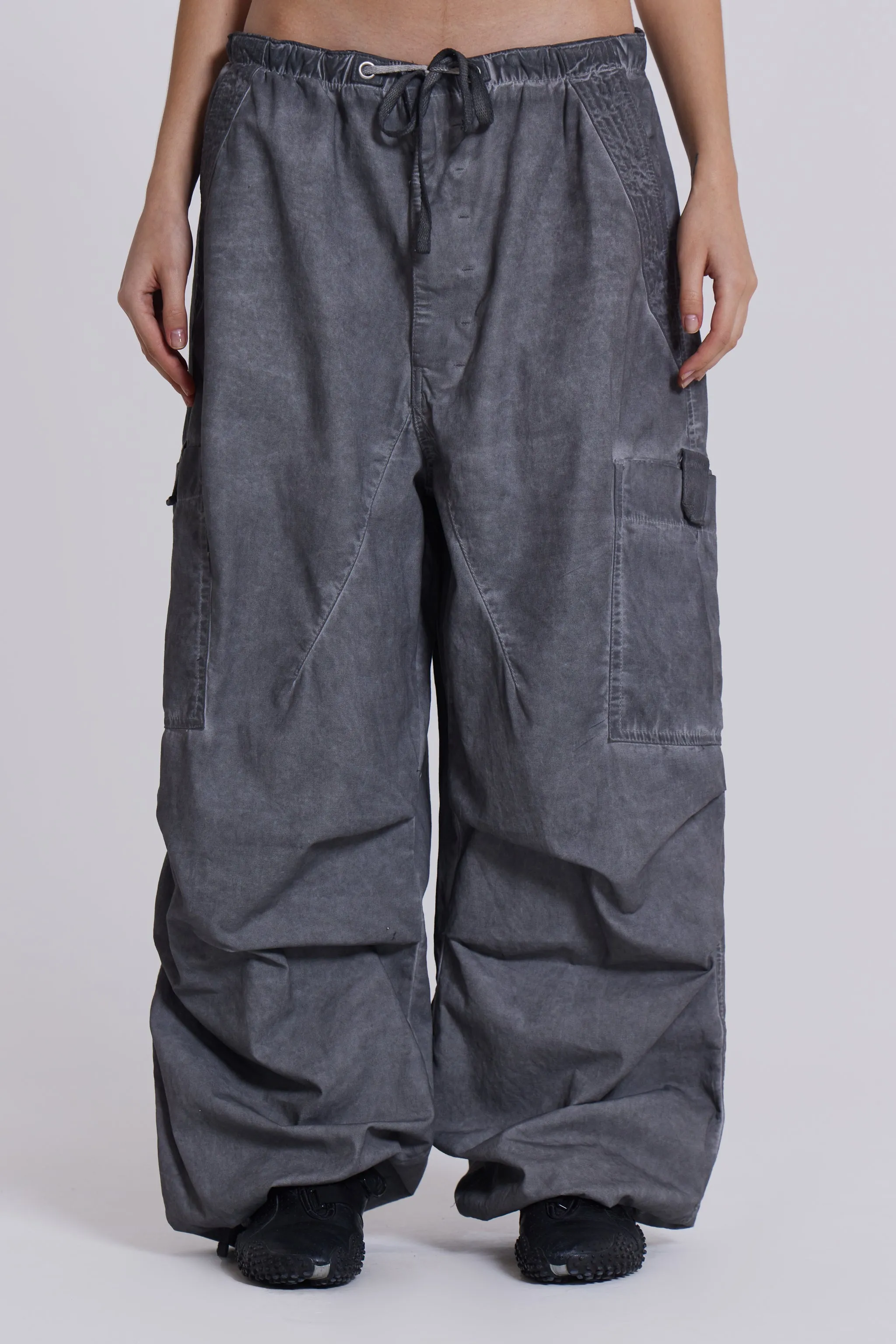 Black Oil Wash Parachute Pants