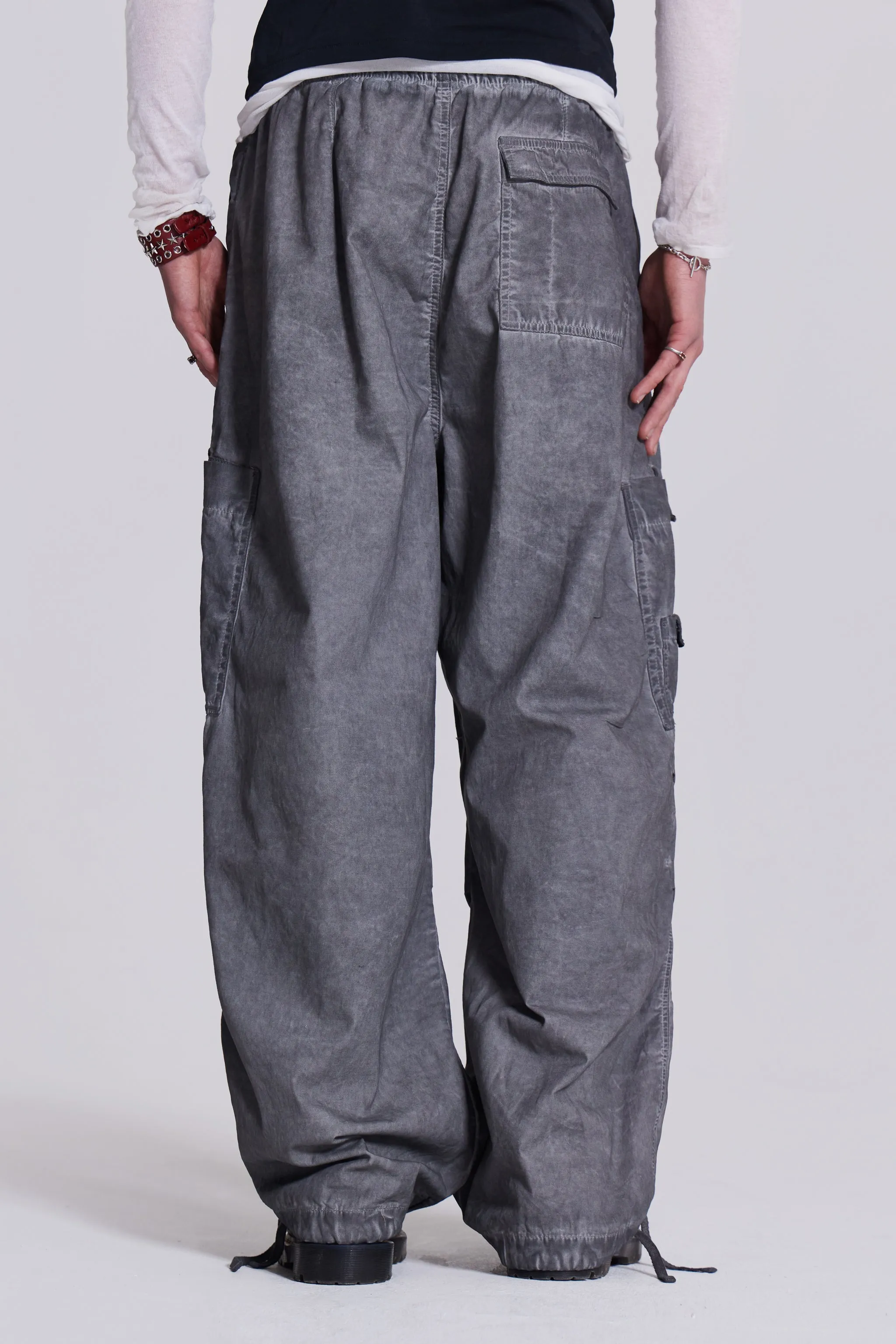 Black Oil Wash Parachute Pants