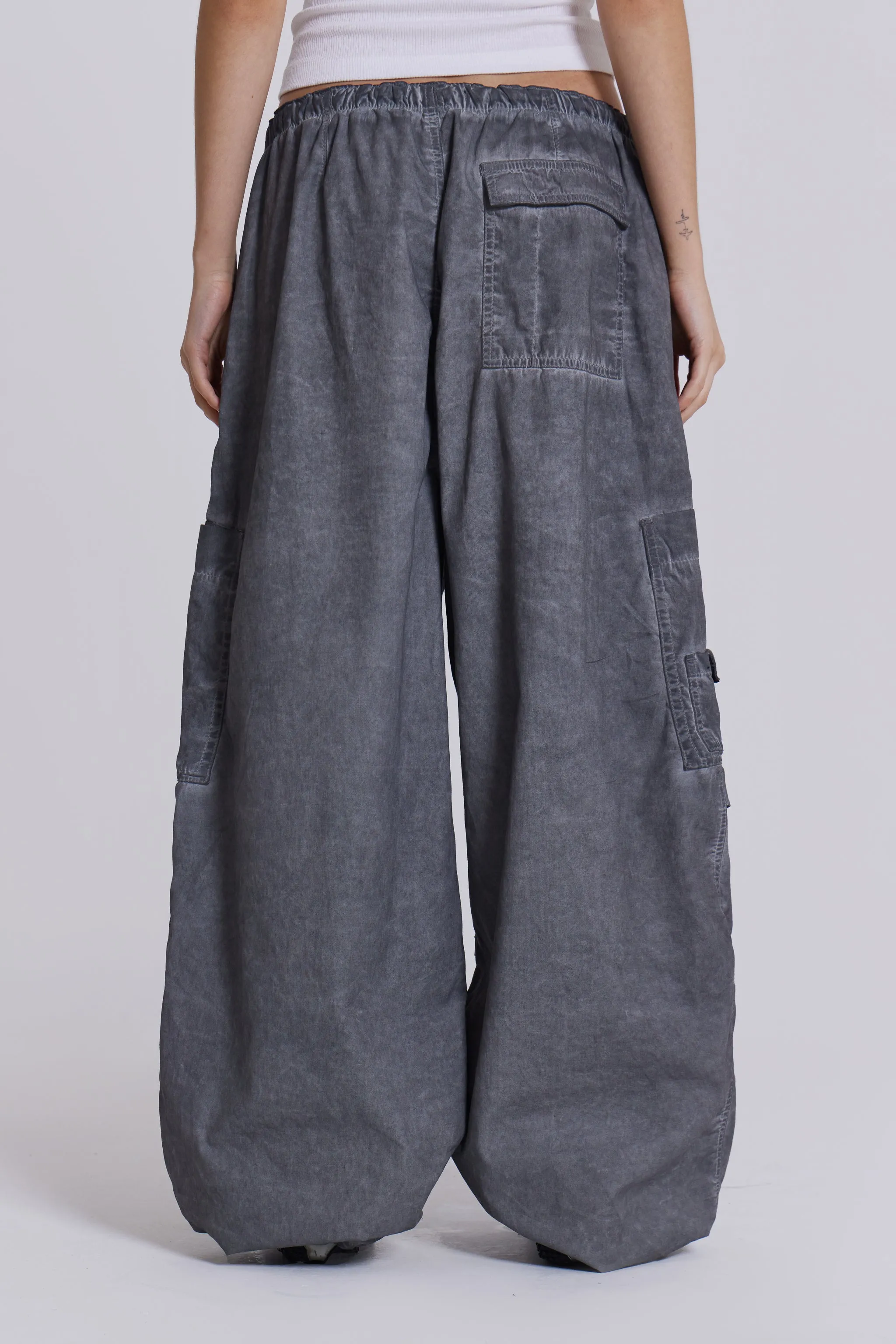 Black Oil Wash Parachute Pants