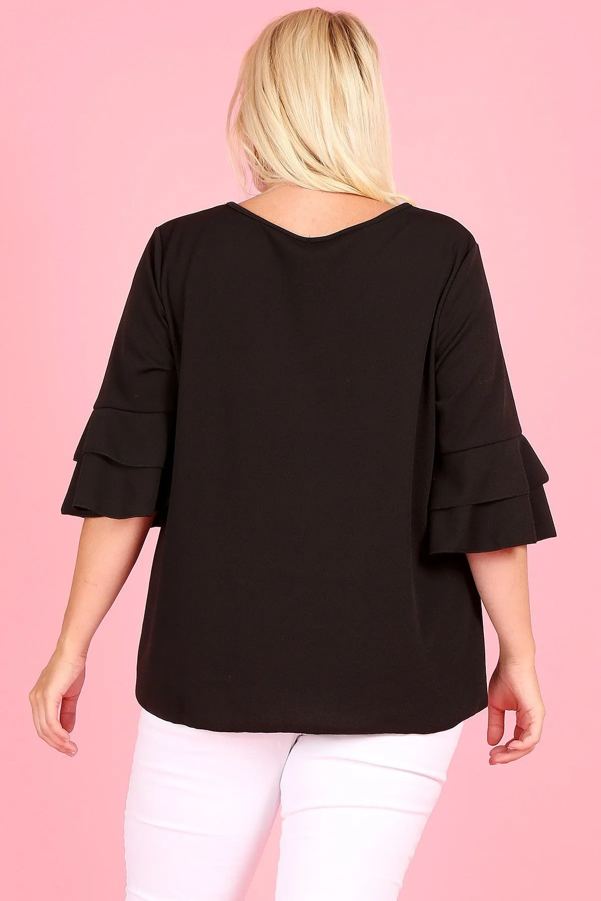 Black Plus Bell Sleeve Tops