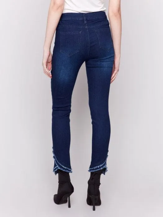 BLUE  SLIM FIT JEANS WITH FRAYED TULIP HEM