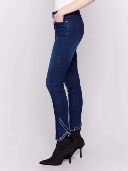 BLUE  SLIM FIT JEANS WITH FRAYED TULIP HEM