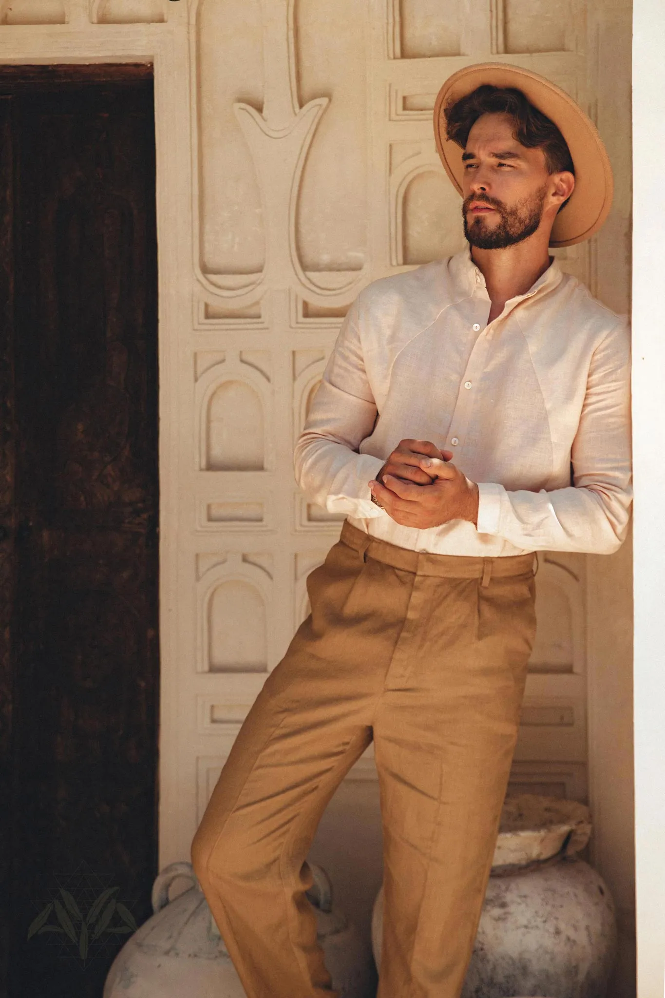 Brown Classic Linen Pants for Men