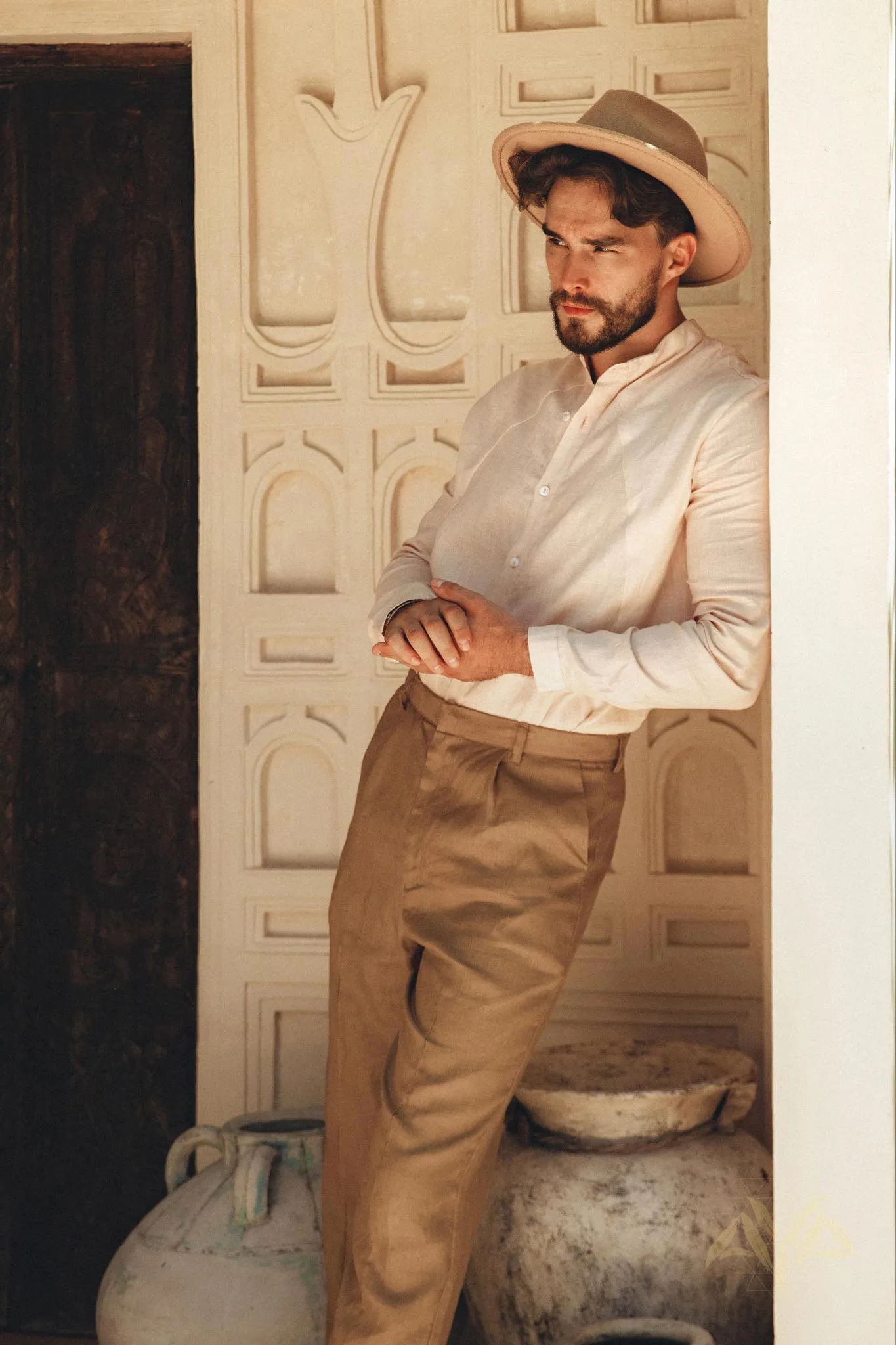 Brown Classic Linen Pants for Men