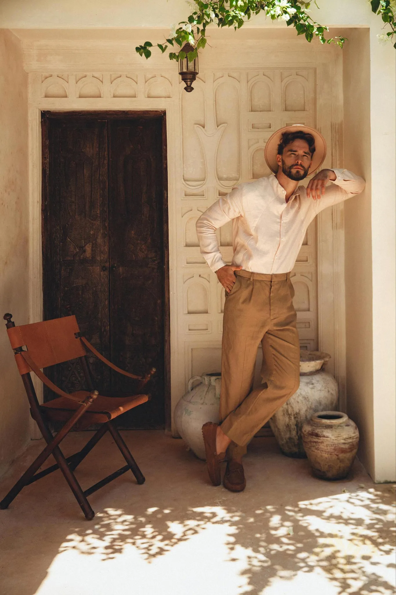 Brown Classic Linen Pants for Men