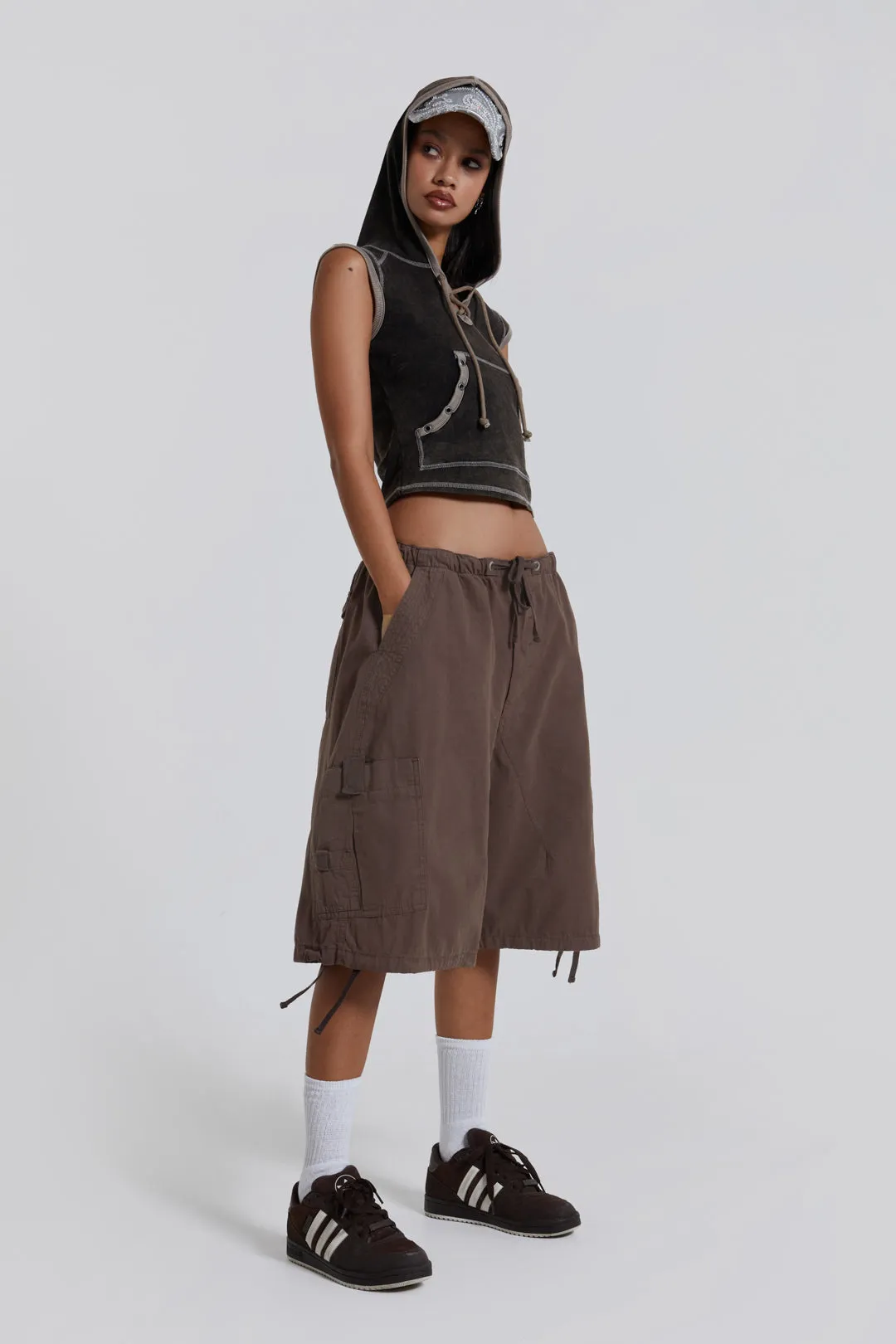 Brown Parachute Cargo Shorts