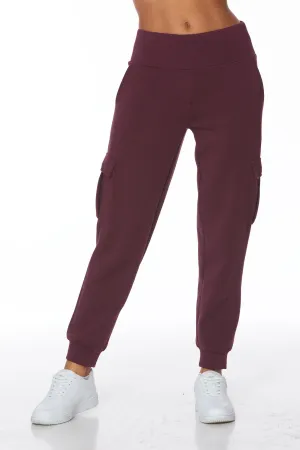 BURGUNDY ELASTIC WAIST MODAL CARGO JOGGER