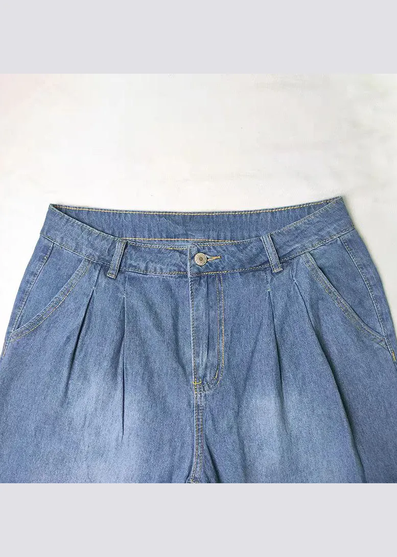 Casual Blue Pockets Denim Wide Leg Pants Spring QQ1065