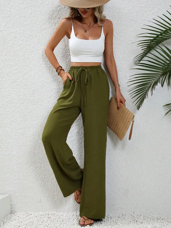 Comfortable casual wide leg pants with elastic waist