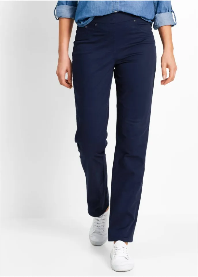 Cotton trousers without fasteners with a comfortable straight belt Bpc Bonprix Collection, blue