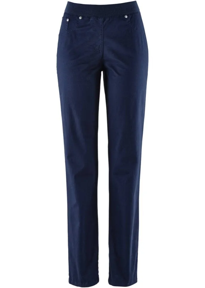 Cotton trousers without fasteners with a comfortable straight belt Bpc Bonprix Collection, blue