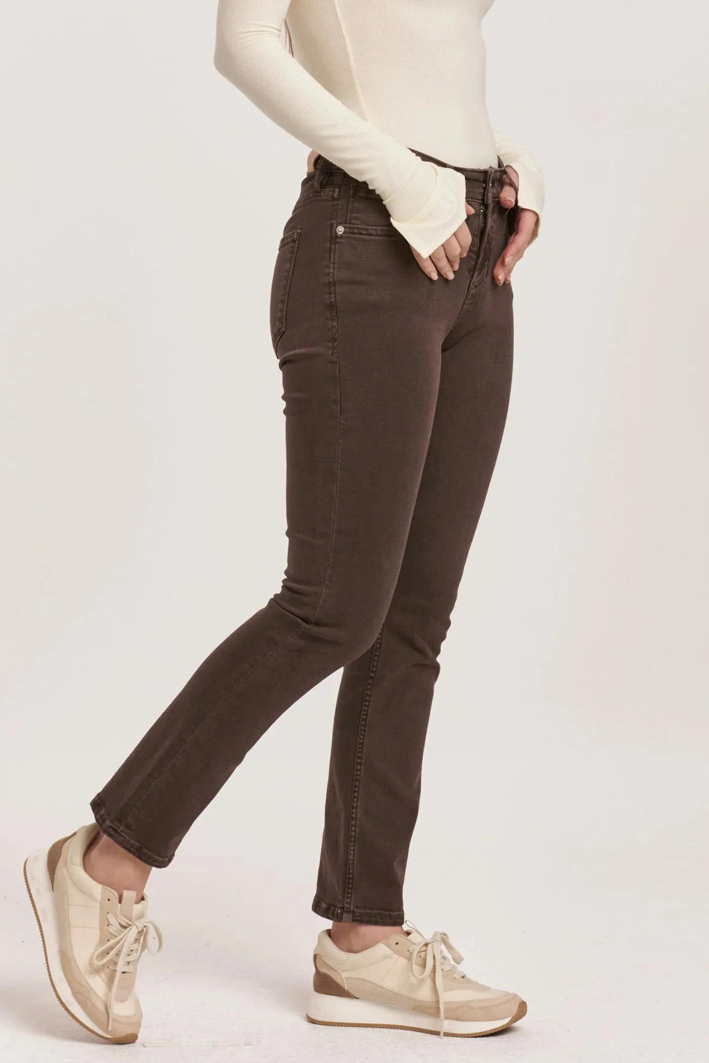 Dear John Fiona Blaire Mid Rise Slim Straight in Mocha Brown