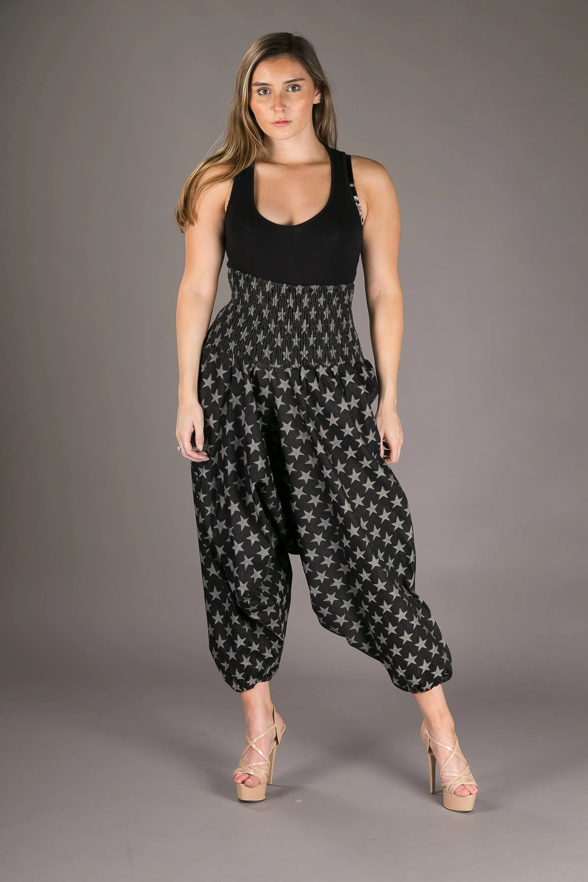 Denim Stars Cotton Harem Yoga Jumpsuit Pants