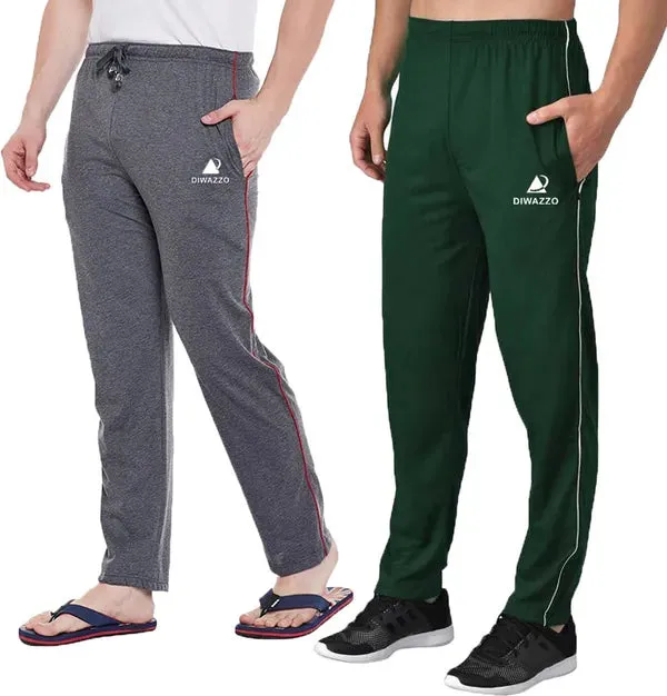 Diwazzo Solid Men Grey, Dark Green Track Pants(pack of 2)