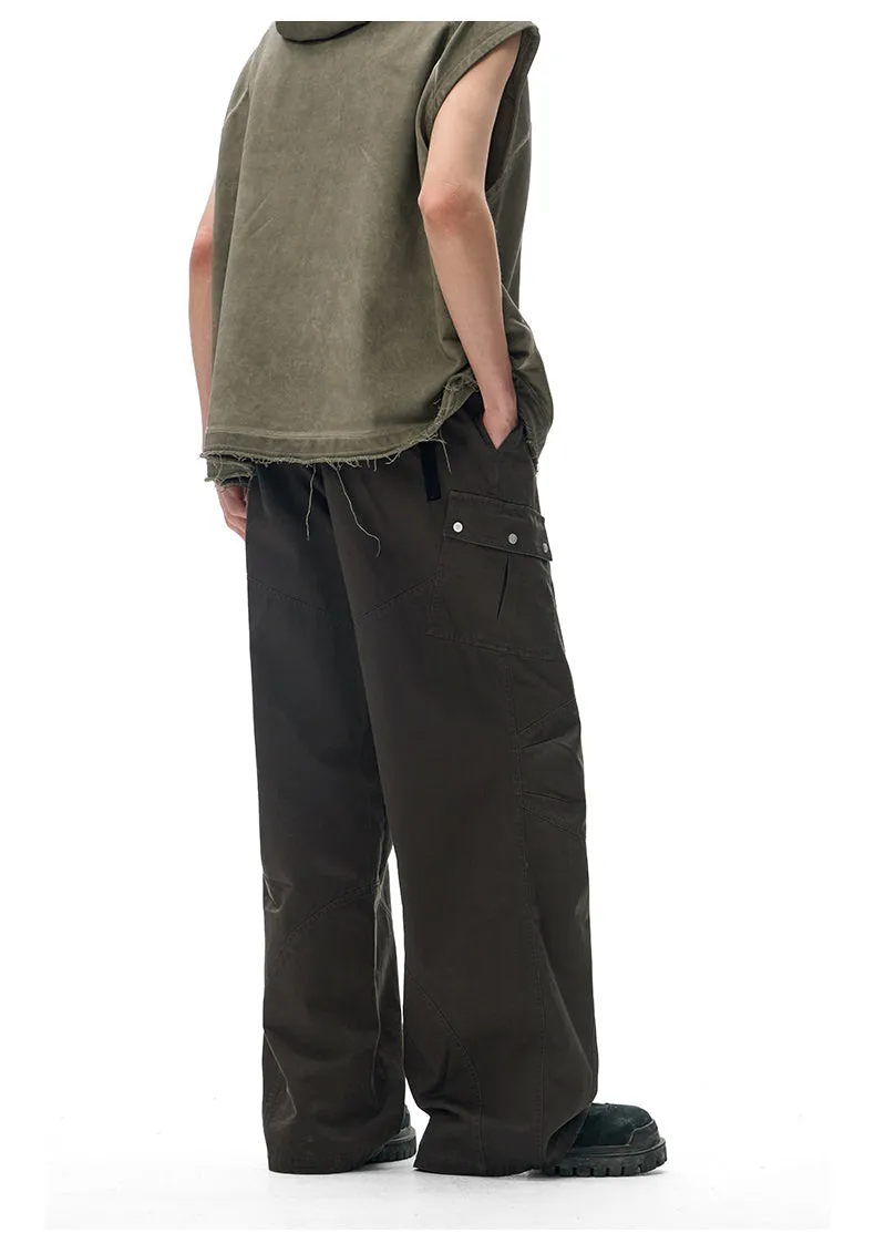 Double-pleated wide-leg casual pants