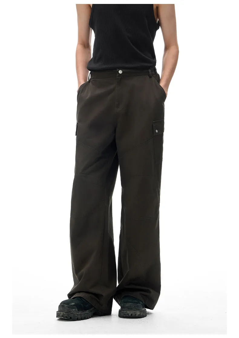 Double-pleated wide-leg casual pants