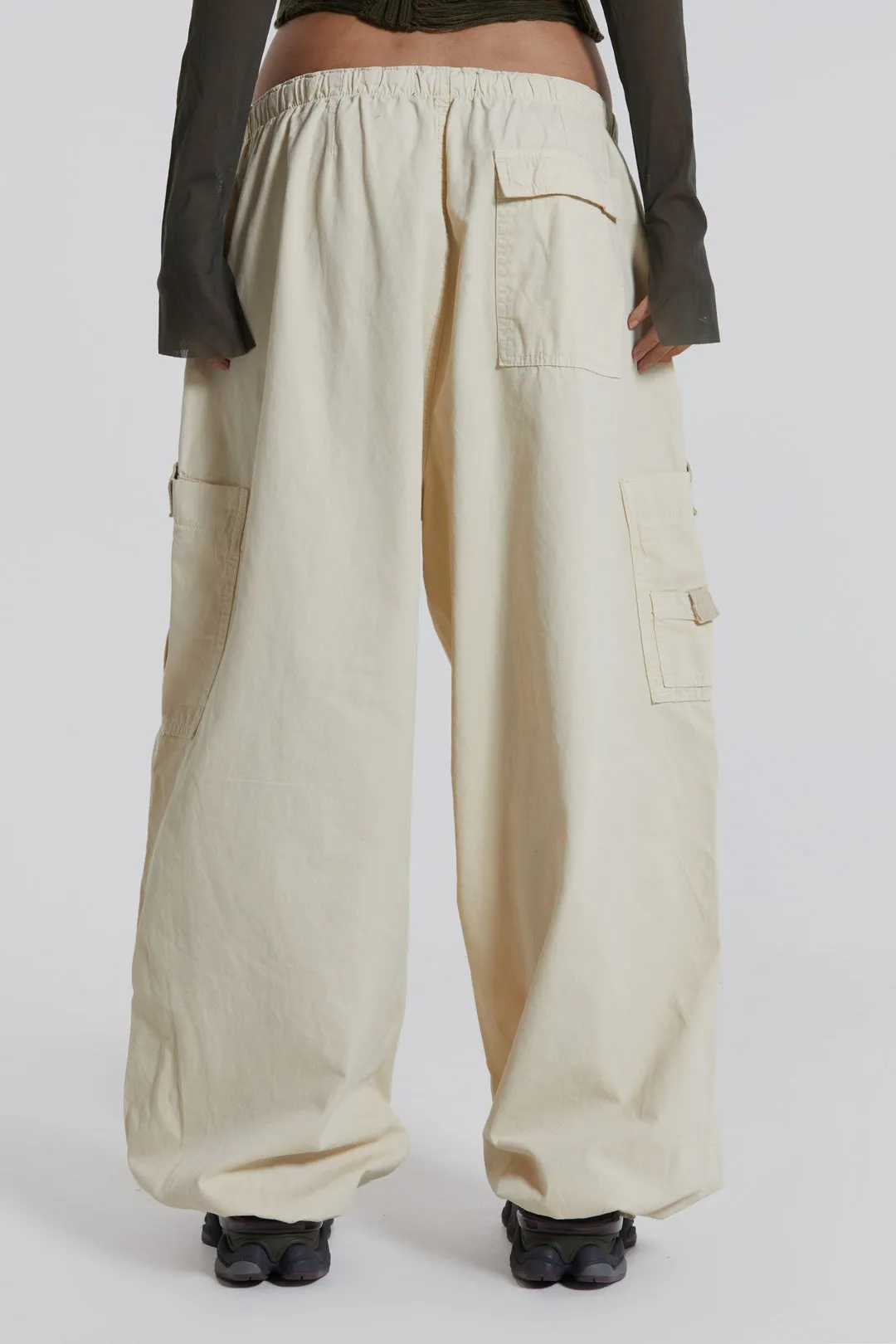 Ecru Parachute Cargo Pants