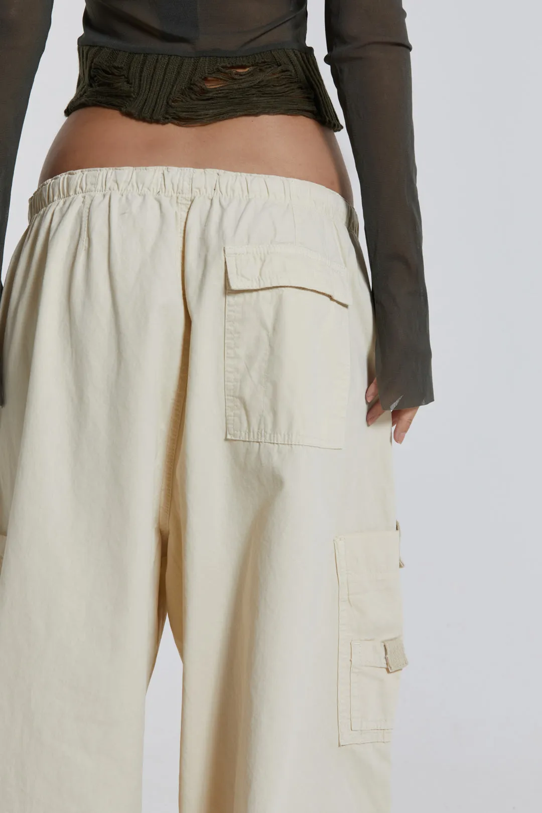 Ecru Parachute Cargo Pants