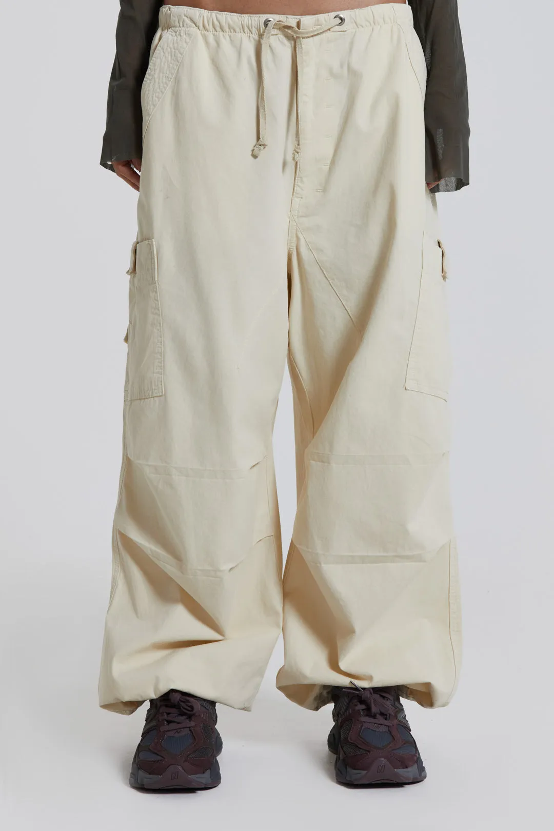 Ecru Parachute Cargo Pants