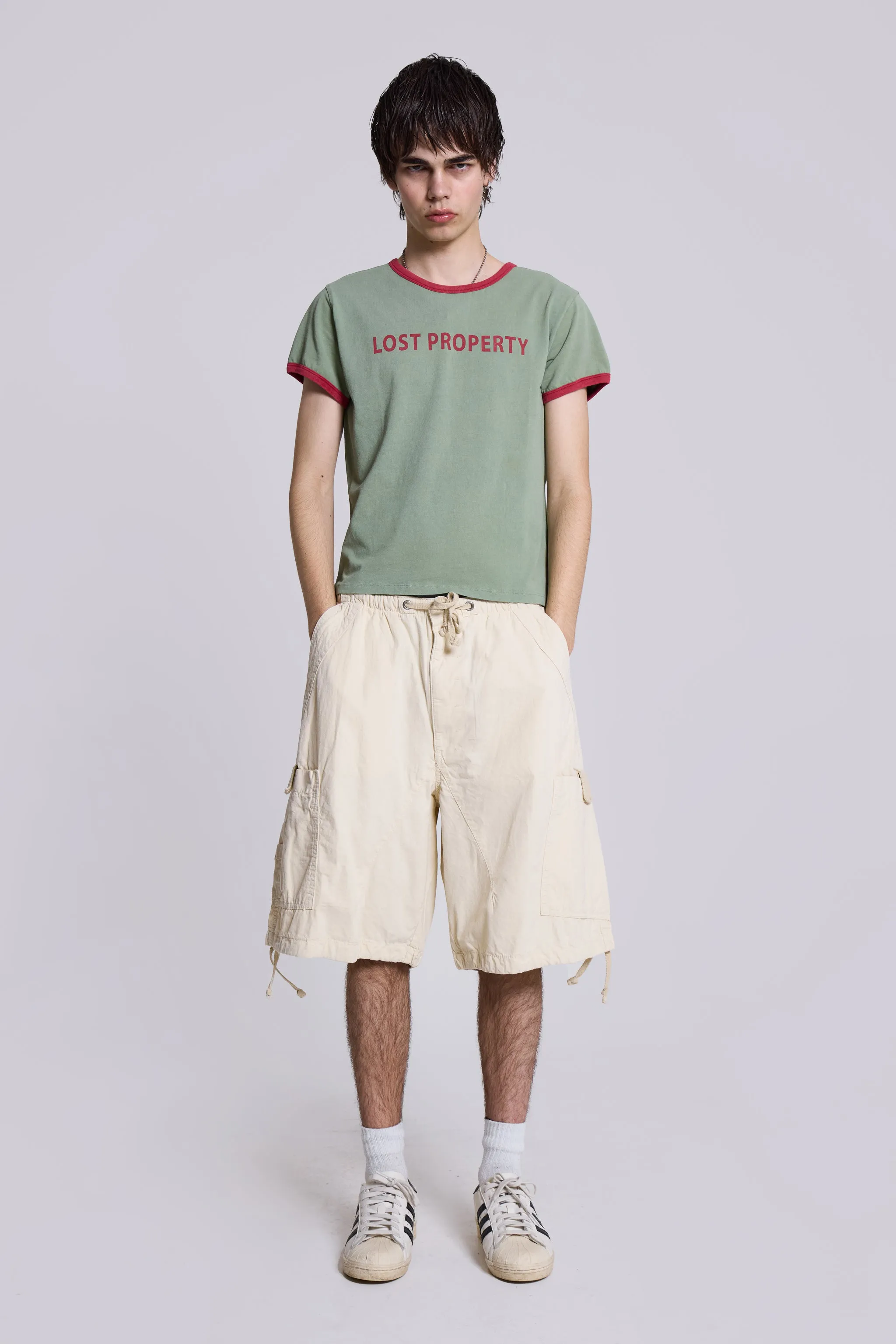 Ecru Parachute Cargo Shorts