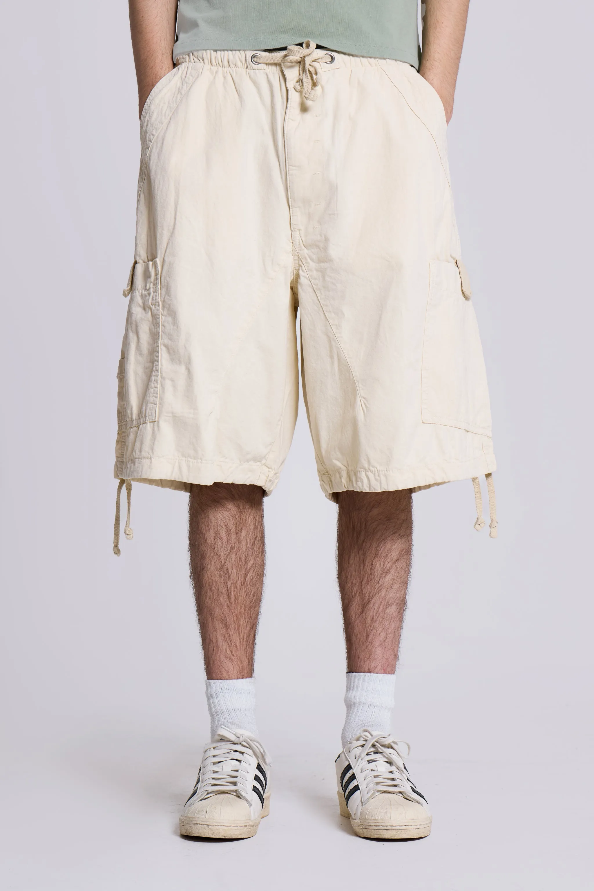 Ecru Parachute Cargo Shorts