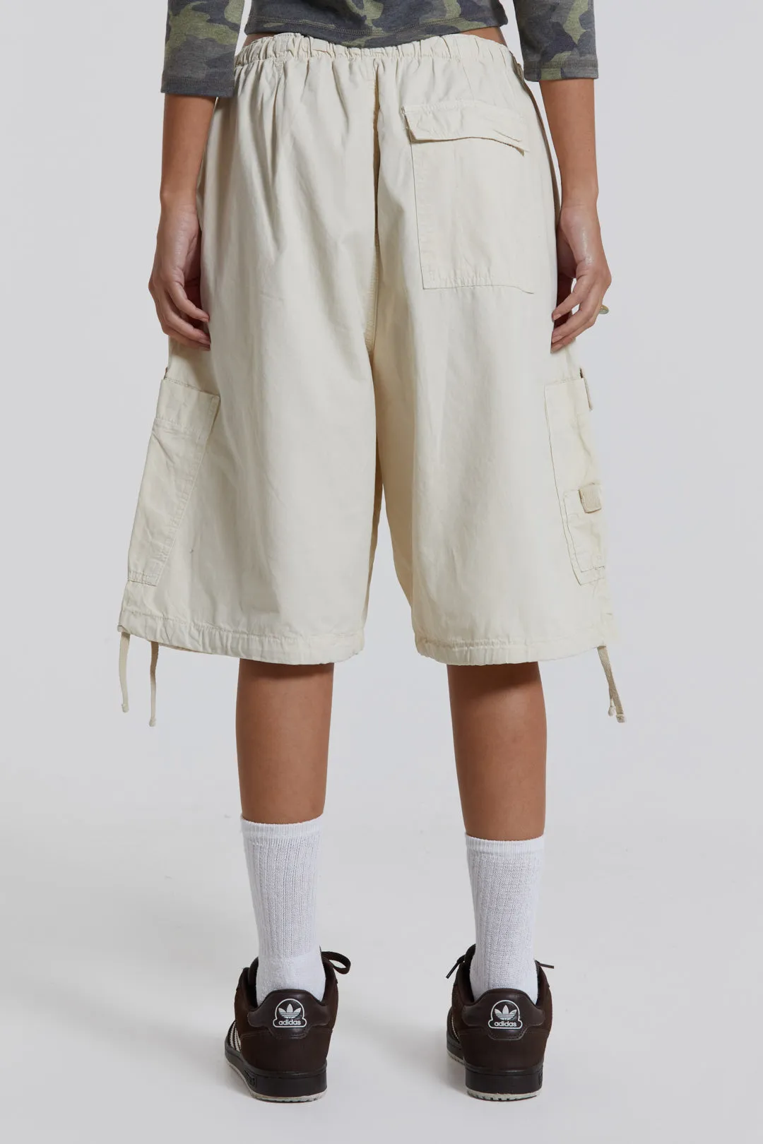 Ecru Parachute Cargo Shorts