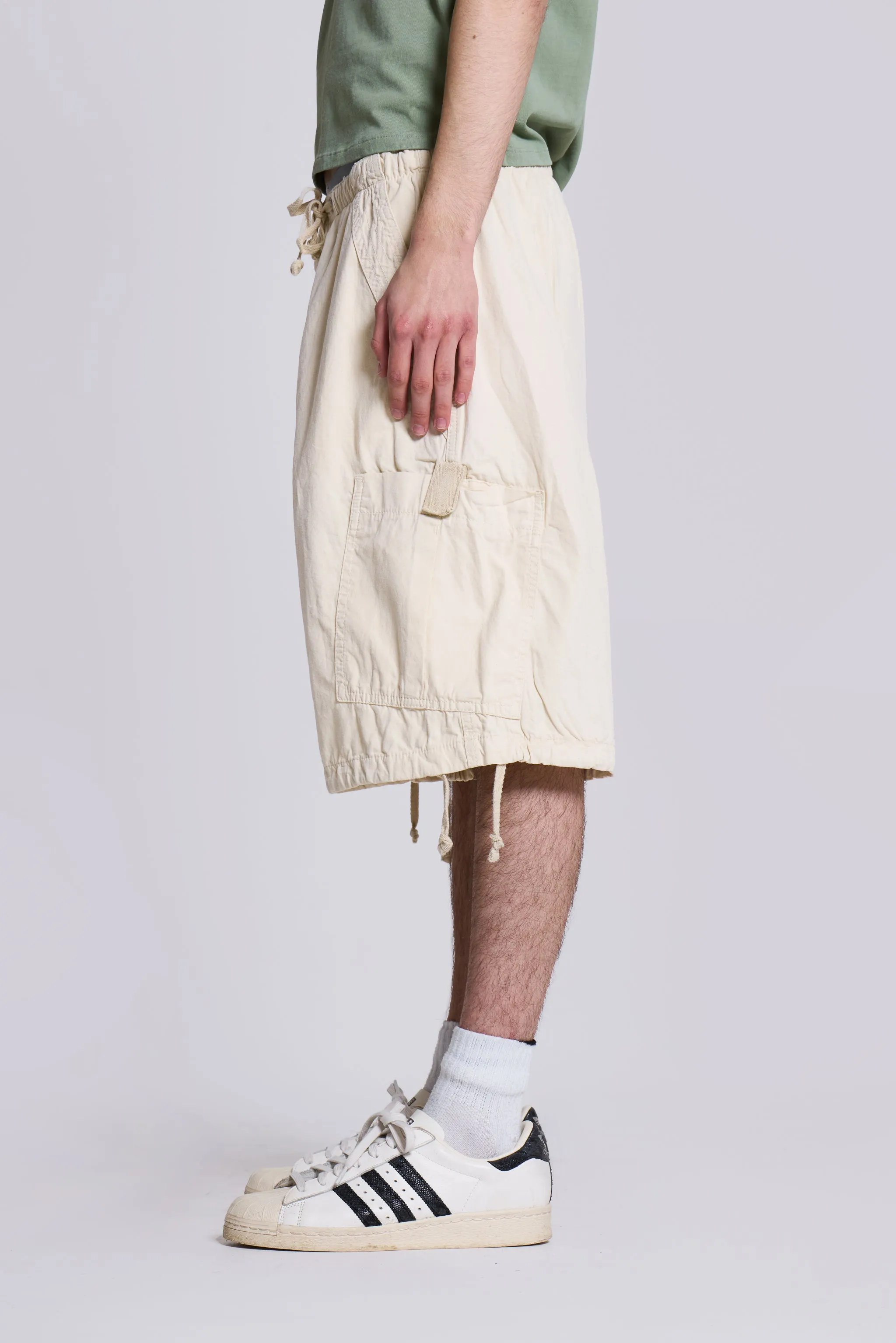 Ecru Parachute Cargo Shorts