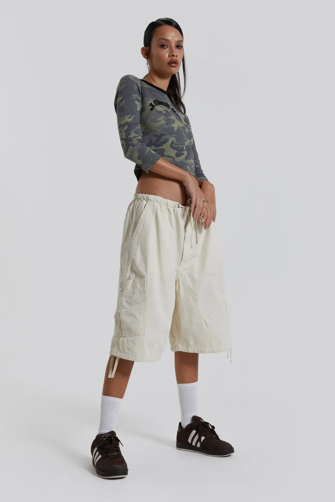 Ecru Parachute Cargo Shorts