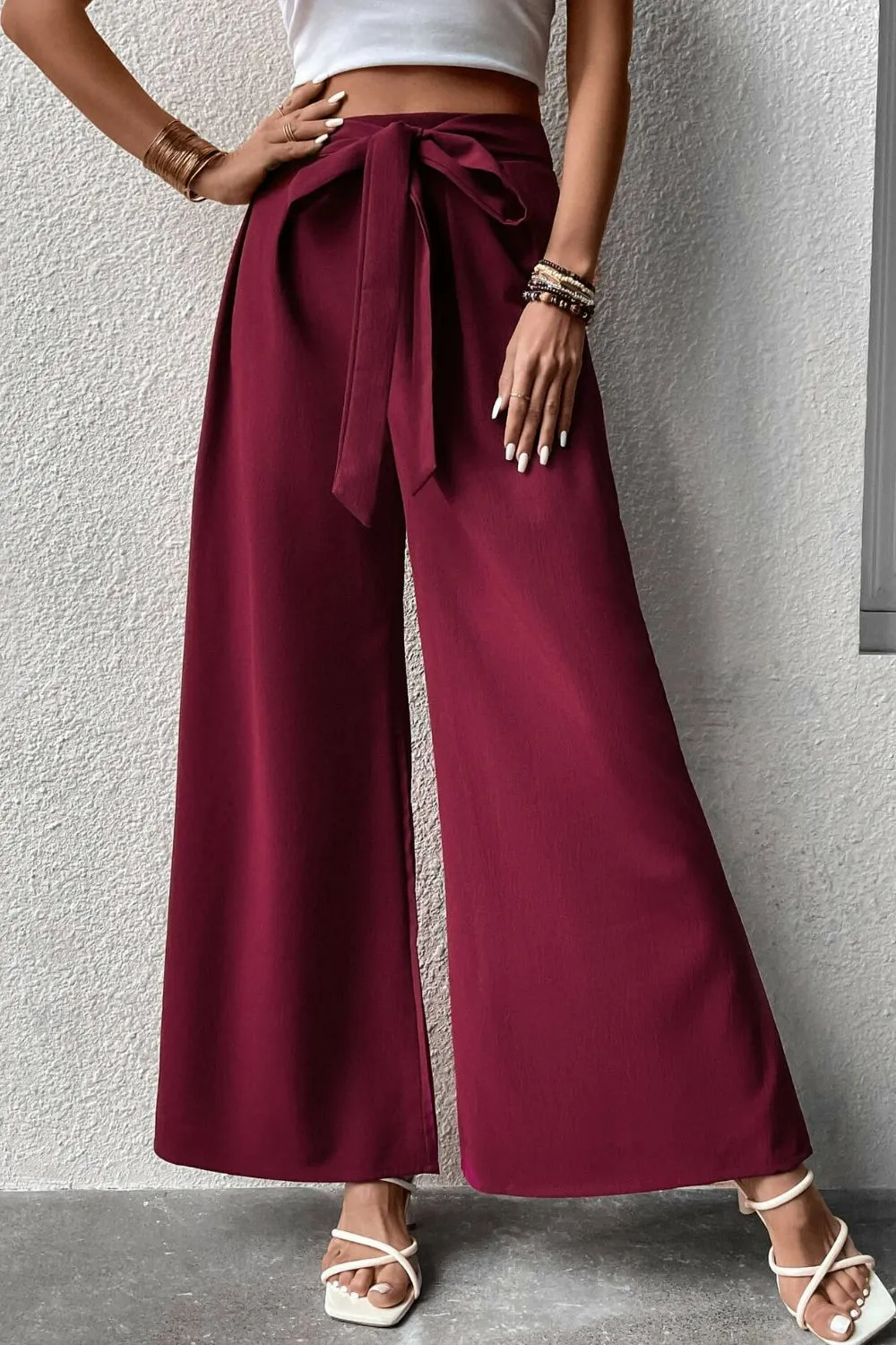 Elegant Tie Front Wide Leg Resort Pants