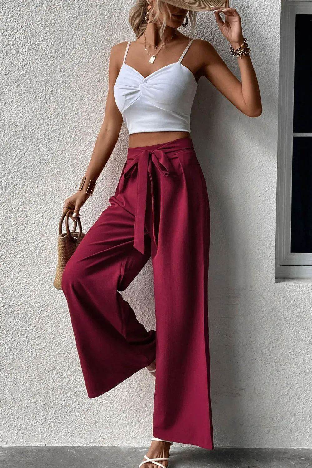 Elegant Tie Front Wide Leg Resort Pants