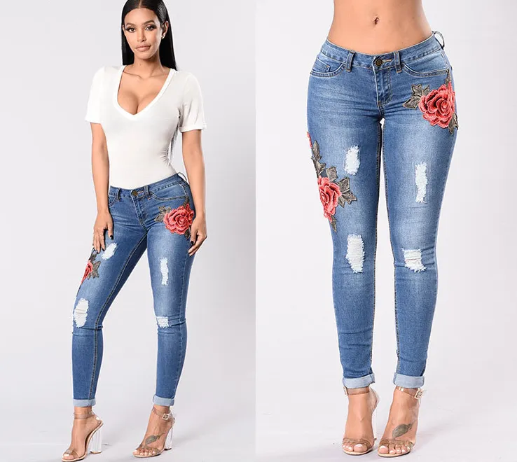 Embroidery jeans stretch jeans pants