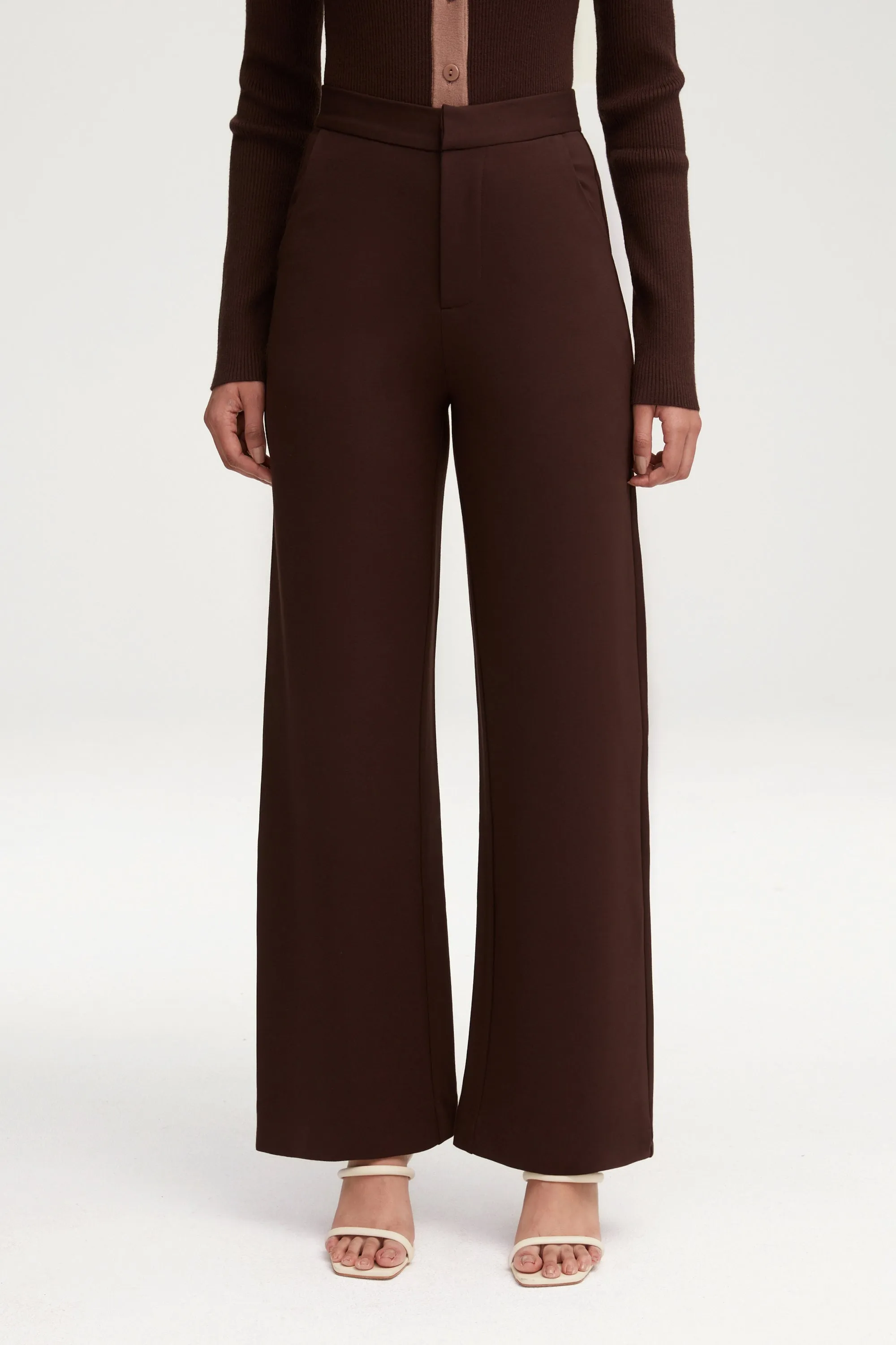 Essential Jersey Wide Leg Pants - Dark Brown