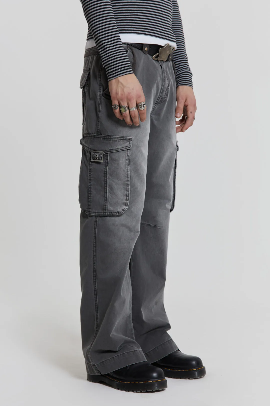 Grey Slub Denim Cargos