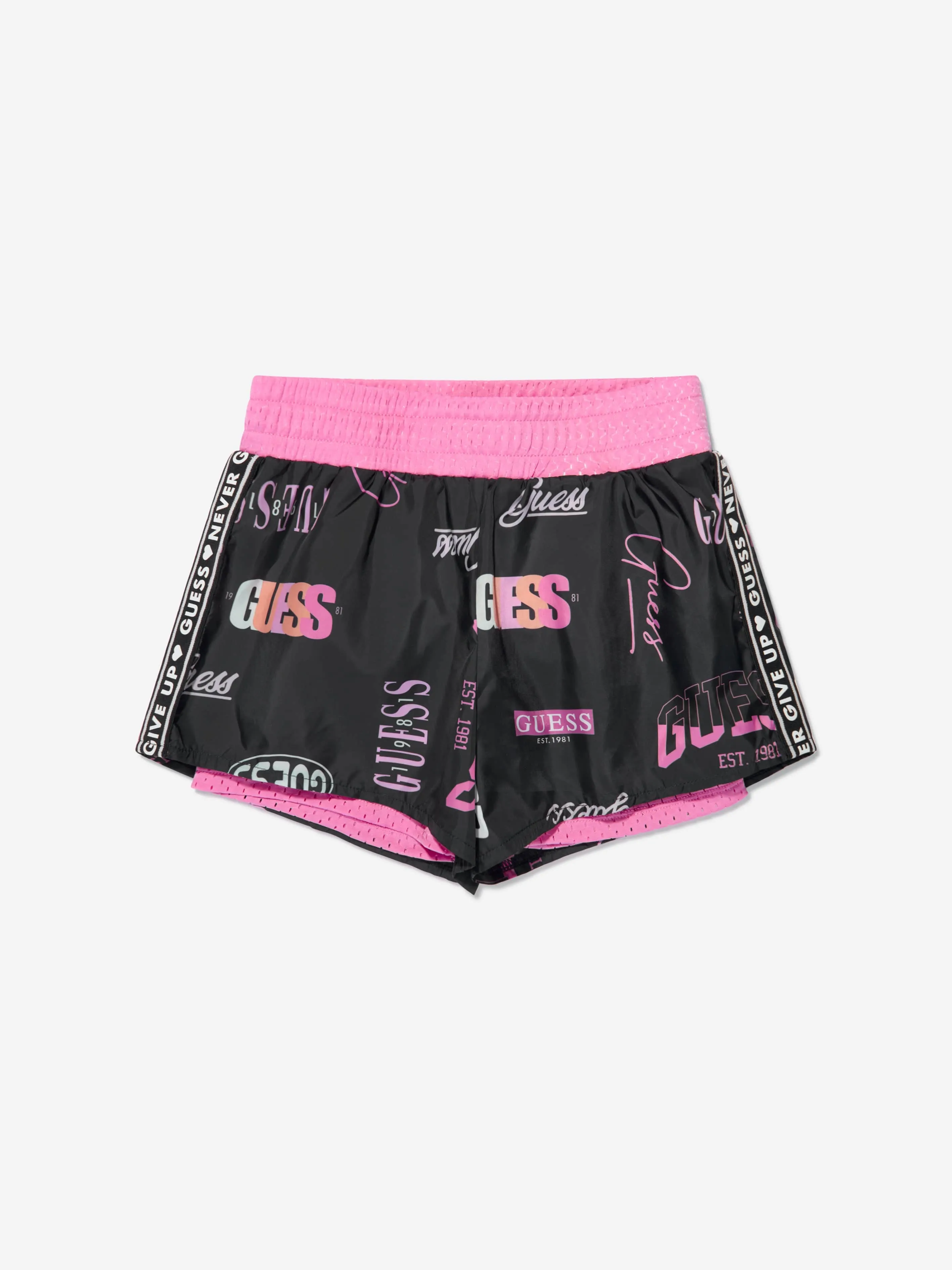 Guess Girls Logo Print Active Shorts in Pink