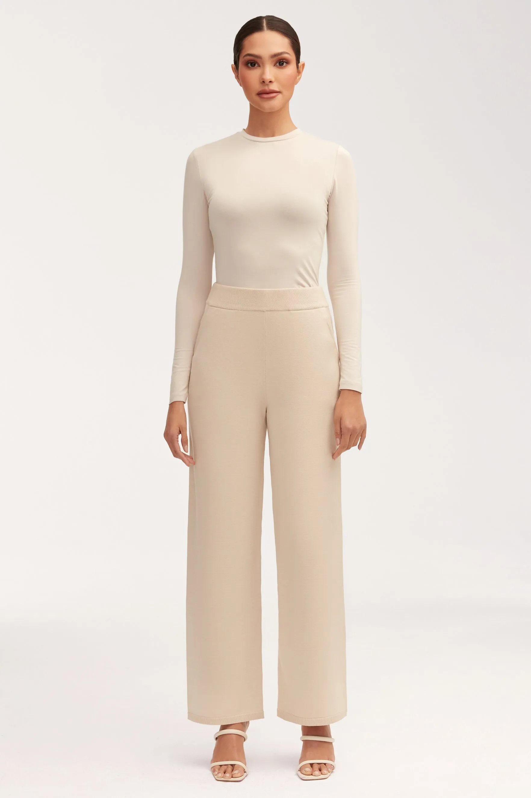 Jess Knit Wide Leg Pants - Beige